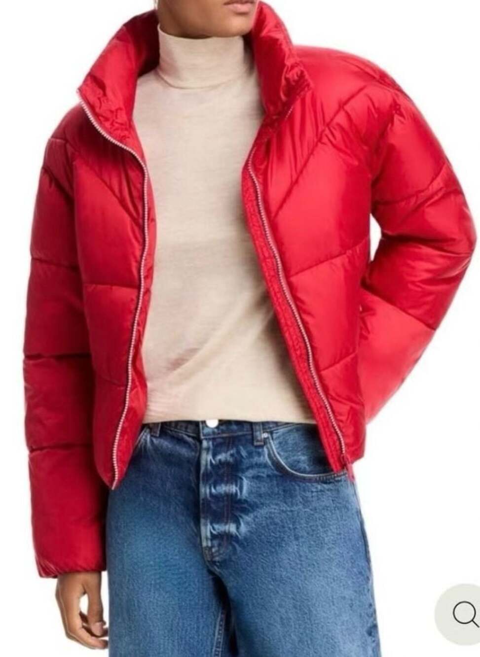 Aqua Athletic Scarlet Red Puffer Jacket Cropped Quilted Outerwear Size M NWT